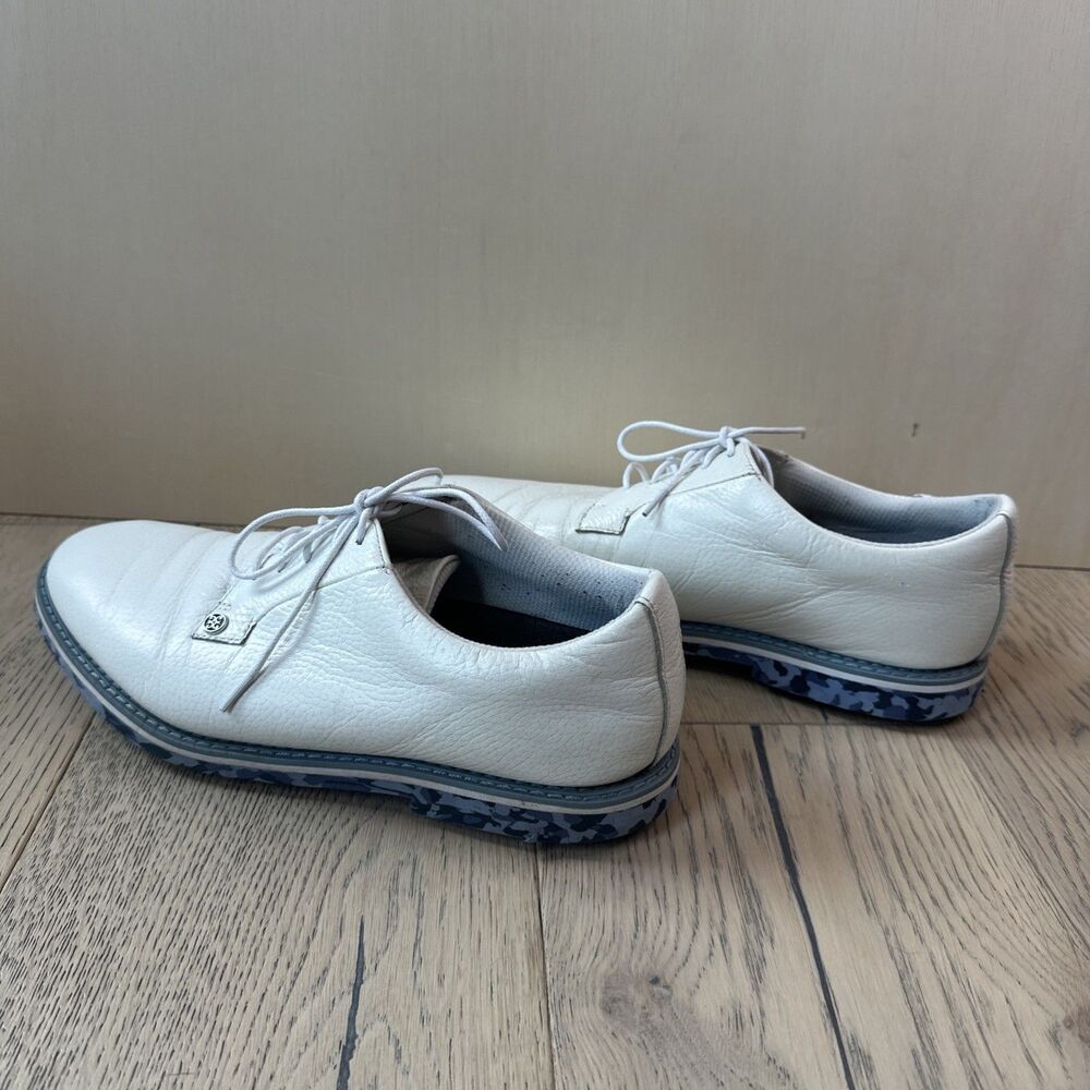 G/FORE Gallivanter Spikeless Golf Shoes Mens White and Blue Camo Leather Lace Up
